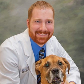 Dr. Adam Lancaster with a boxer