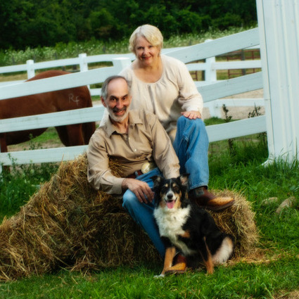 Dr. Paul Bloom with wife, dog, and horse